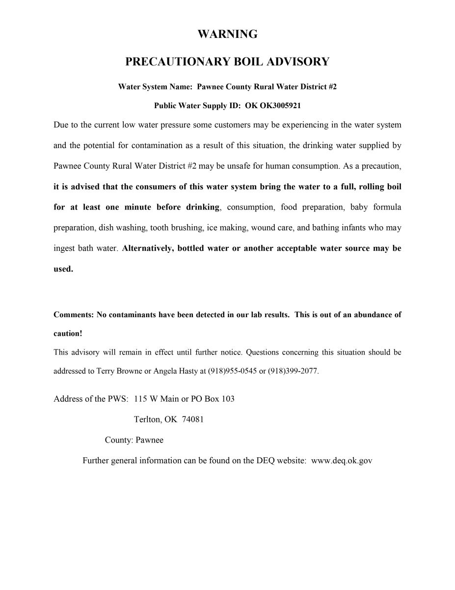 Precautionary boil advisory information